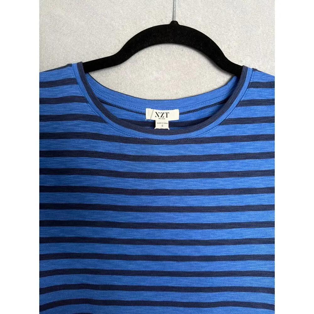 NZT Nic+Zoe Crew Neck T-Shirt Stripe Short Sleeve Blue Women's Small NEW